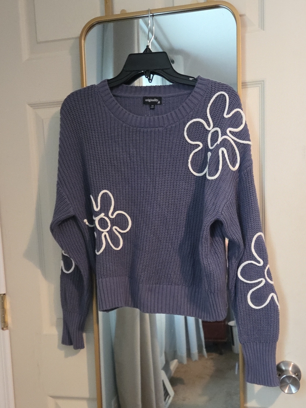 Originality Lavender/blue Floral Crewneck Sweater - Lavender